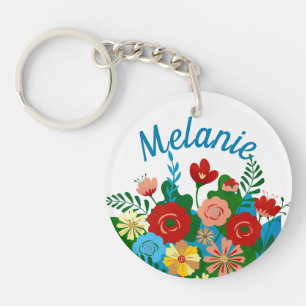 Bright Colorful Floral Bouquet Personalised Keychain