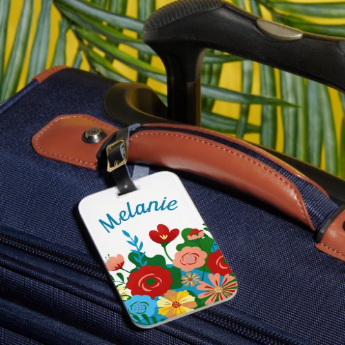 Bright Colorful Floral Bouquet Personalised Luggage Tag