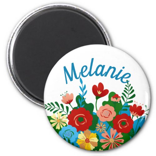 Bright Colorful Floral Bouquet Personalised Magnet