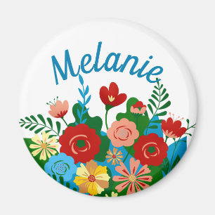 Bright Colorful Floral Bouquet Personalised Magnet