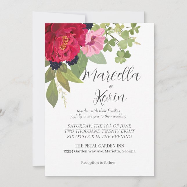 Bright & Colorful Floral Garden Bouquet Wedding  Invitation (Front)
