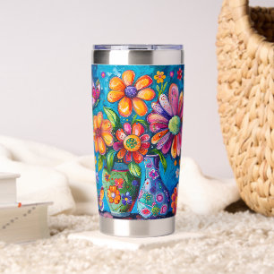 Bright Colorful Floral Insulated Tumbler