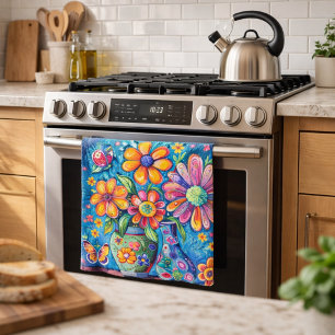 Bright Colorful Floral Kitchen Towel