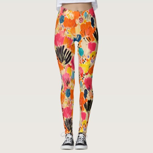 Bright Colorful Floral Leggings