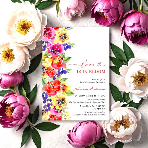 Bright Colorful Floral Love in Bloom Bridal Shower Invitation
