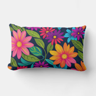 Bright Colorful Floral Lumbar Pillow