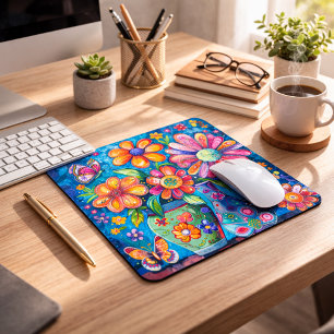 Bright Colorful Floral Mouse Pad