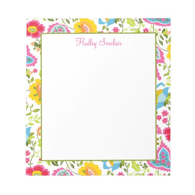 Bright Colorful Floral Pattern Notepad (Front)
