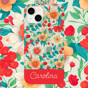 Bright colorful Floral pattern vintage boho red Case-Mate iPhone 14 Case