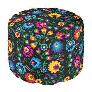 Bright Colorful Floral Pouf Seat