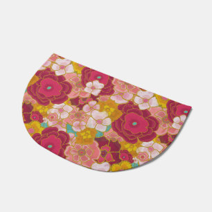 Bright Colorful Floral Round Rug, Modern Oriental Doormat