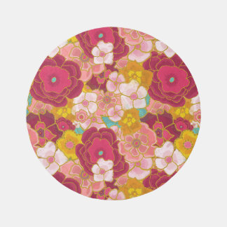 Bright Colorful Floral Round Rug, Modern Oriental Rug
