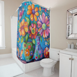 Bright Colorful Floral Shower Curtain
