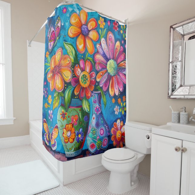 Bright Colorful Floral Shower Curtain (In Situ)