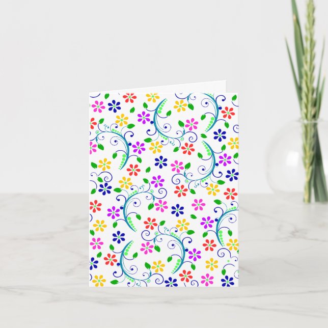 Bright, Colorful, Floral Swirly Birthday Card (Front)
