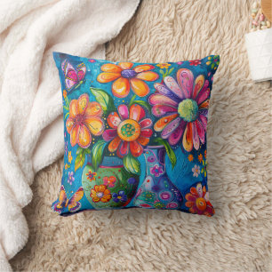Bright Colorful Floral Throw Pillow