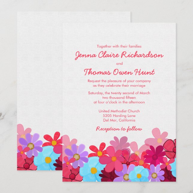 Bright  & Colorful Floral Wedding Invitation (Front/Back)