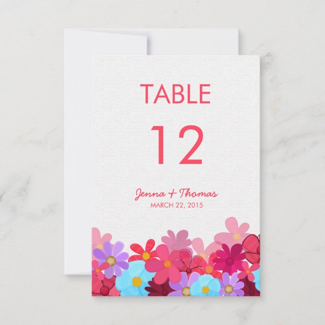 Bright & Colorful Floral Wedding Table Cards (Front)