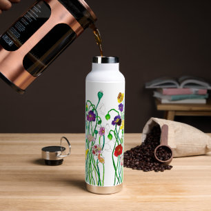 Bright Colorful Floral Wild Poppy Watercolor Water Bottle