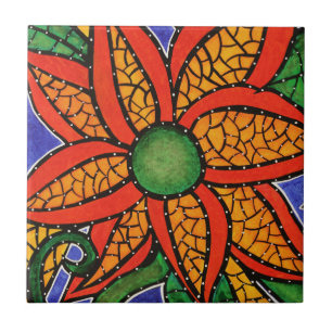 Bright Colorful Flower Art Ceramic Tile