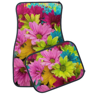 BRIGHT COLORFUL FLOWERS CAR FLOOR MAT