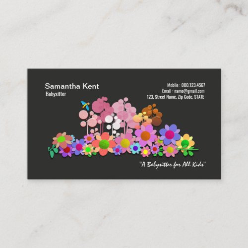 Bright Colorful Flowers Galore Nanny Business Card