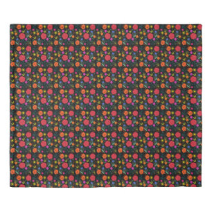 Bright Colorful Flowers on Black King Duvet Cover
