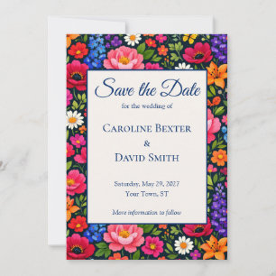 Bright Colorful Flowers on Black Save the Date