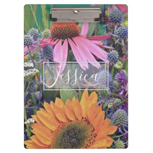 Bright Colorful Flowers Photo Personalised Clipboard