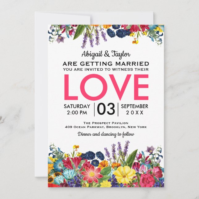 Bright Colorful Flowers Summer Wedding Invitation (Front)