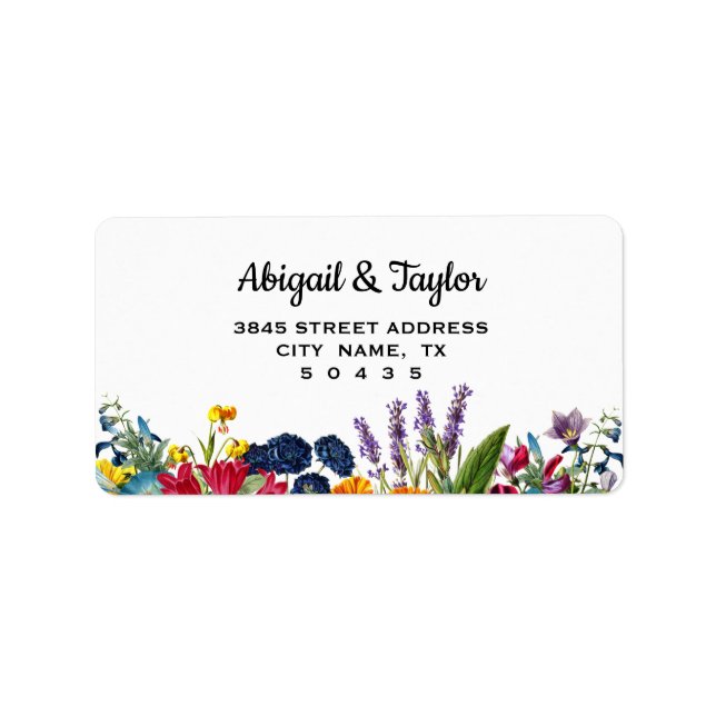 Bright Colorful Flowers Wedding Address Label (Front)