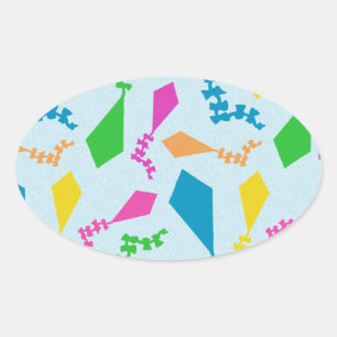 Bright Colorful Flying Kites in the Sky Oval Sticker