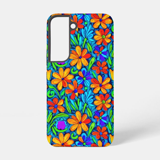 Bright Colorful Folk Art Flowers  Samsung Galaxy Case (Back)