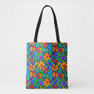 Bright Colorful Folk Art Flowers  Tote Bag