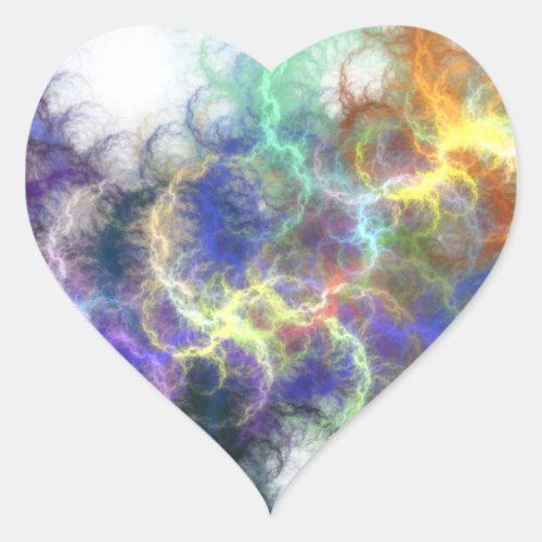 Bright Colorful Fractal Art Spirals Heart Sticker
