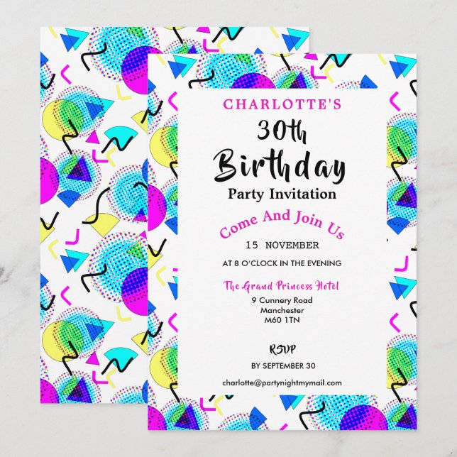 Bright Colorful Fun Birthday Party Invitation (Front/Back)