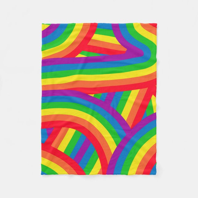 Bright Colorful Fun Rainbow Stripes Pattern Fleece Blanket (Front)