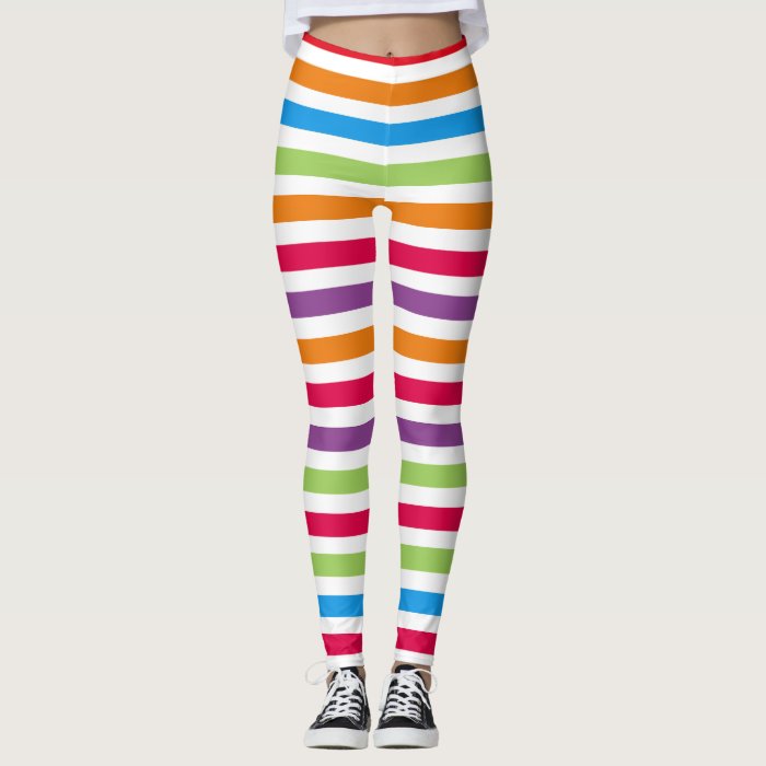 Bright Colorful Fun Striped Pattern Leggings | Zazzle