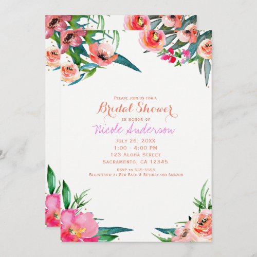 Bright Colorful Fun Summer Watercolor Floral Chic Invitation