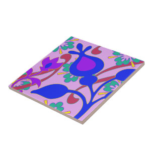 Bright Colorful Funky Flowers Abstract Trivet