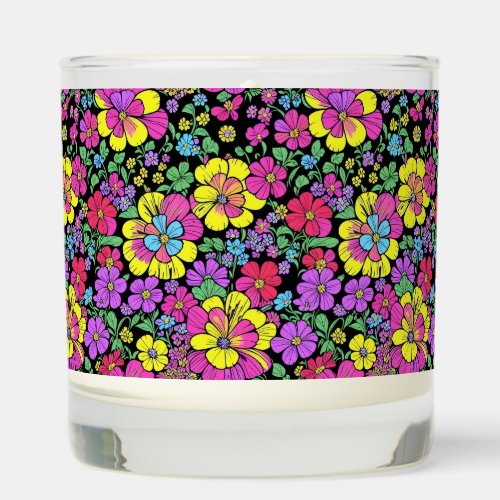 Bright Colorful Funky Retro Flowers Scented Candle
