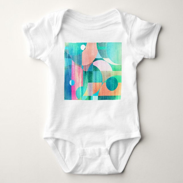 Bright, Colorful Geometric Abstract Baby Bodysuit (Front)
