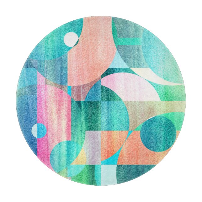 Bright, Colorful Geometric Abstract Cutting Board (Front)