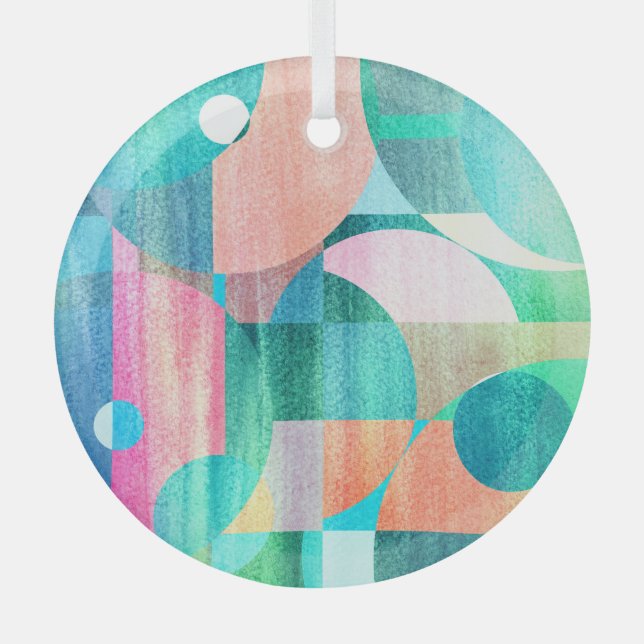 Bright, Colorful Geometric Abstract Glass Ornament (Front)