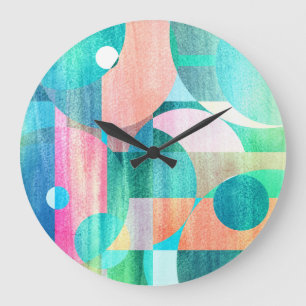 Bright, Colorful Geometric Abstract Large Clock