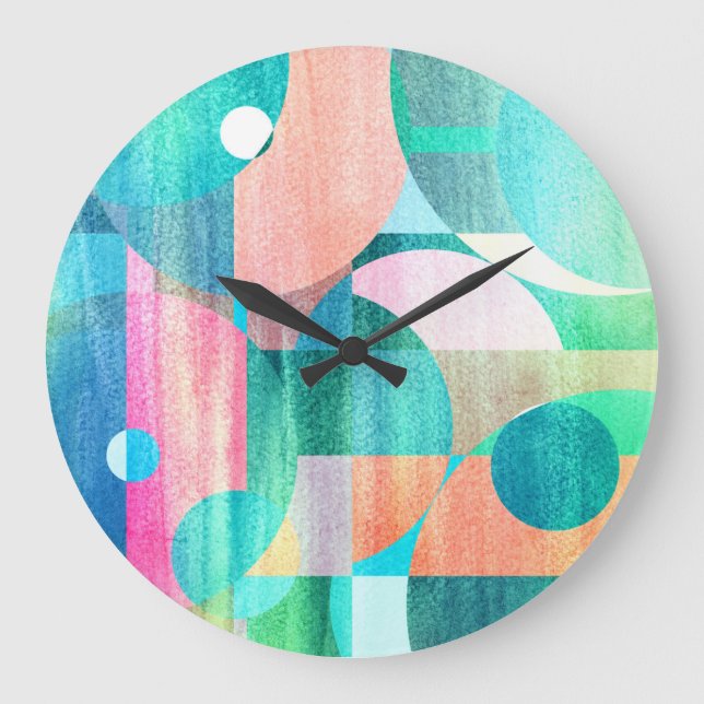 Bright, Colorful Geometric Abstract Large Clock (Front)