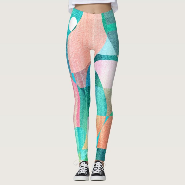 Bright, Colorful Geometric Abstract Leggings (Front)