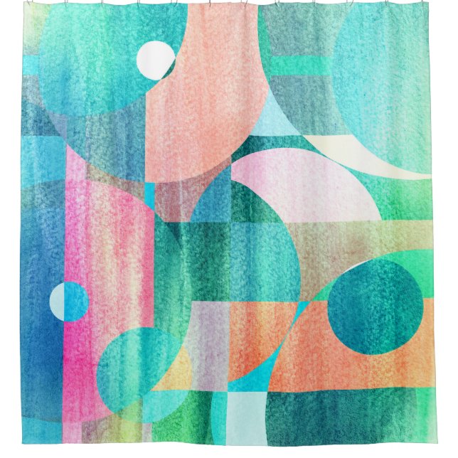 Bright, Colorful Geometric Abstract Shower Curtain (Front)