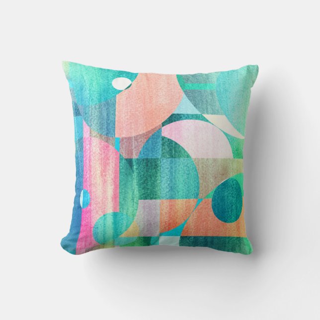 Bright, Colorful Geometric Abstract Throw Pillow (Front)