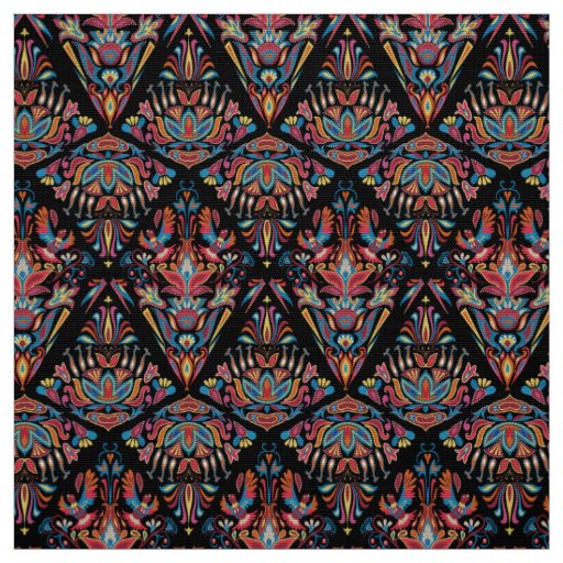 Bright colorful geometric floral tradition pattern fabric